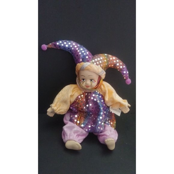 Vintage 6" Hard Plastic Face Mardi Gras Renaissance Clown Jester - Picture 8 of 8